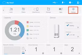 Khi đăng nhập bằng tài khoản quản trị viên (administrator), tại giao diện chính của trang Dashboard, bạn hãy nhấn vào nút Settings (biểu tượng hình bánh răng ở góc trên bên phải).