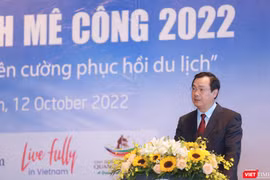 Ông Nguyễn Trùng Khánh - Tổng Cục trưởng Tổng cục Du lịch, Bộ VH-TT&DL Việt Nam phát biểu tại Diễn đàn Du lịch Mê Công 2022 tổ chức tại Quảng Nam