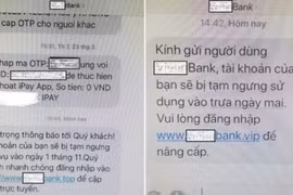 Hình ảnh một ngân hàng bị các đối tượng hack gửi tin nhắn Brand Name.