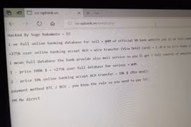 Thông điệp rao bán dữ liệu người dùng mà kẻ tấn công để lại trên website Ngân hàng Hợp tác xã Việt Nam tối 13/10/2018 (Nguồn ảnh: Zing.vn).