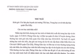 Bức "thư ngỏ" gửi đến các bậc phụ huynh học sinh có con đang theo học tại các trường Tiểu học, THCS trên địa bàn quận Cầu Giấy