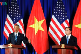 Tổng thống Mỹ Barack Obama và Chủ tịch nước Trần Đại Quang tại buổi họp báo chung ngày 23/5.