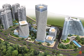 Phối cảnh tổng thể nhìn từ trên cao Khu Công viên CNTT tập trung Quảng Ninh do Hanel đề nghị đầu tư tại phường Tuần Châu, TP.Hạ Long.