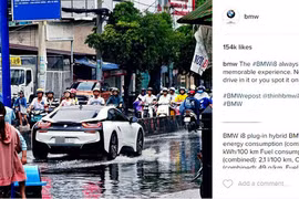 Hình ảnh chiếc i8 lội nước được đăng lên tài khoản Instagram của hãng BMW. Ảnh chụp màn hình