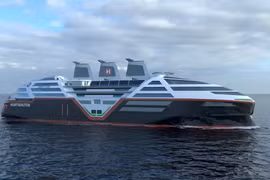 Phác thảo thiết kế tàu ​​du lịch chạy điện năng lượng mặt trời Sea Zero. Ảnh: Hurtigruten