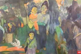 Một phần bức tranh "Chiều biên giới" của họa sĩ Trần Huy Oánh 