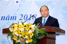 Thủ tướng Nguyễn Xuân Phúc phát biểu tại Hội nghị tổng kết công tác năm 2017 và triển khai nhiệm vụ 2018 của Bộ Kế hoạch và Đầu tư. Nguồn: VGP 
