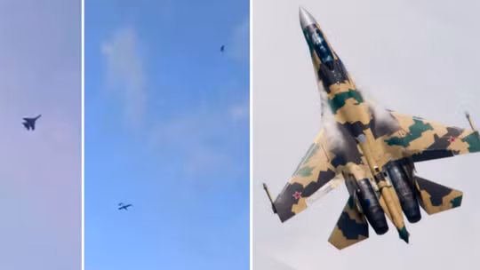Máy bay Su-35 truy đuổi FP-1 vào ngày 25/7 (trái) và Su-35. Ảnh: MW.