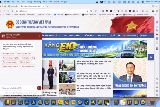 Chatbot giải đáp xăng E10 được tích hợp trên Cổng Bộ Công Thương