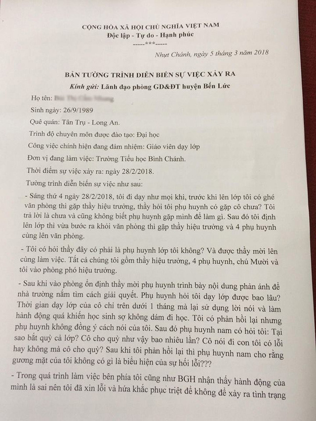 Vụ “cô giáo quỳ để xin lỗi“: Dân mạng phẫn nộ chuyền tay bản tường trình ảnh 1