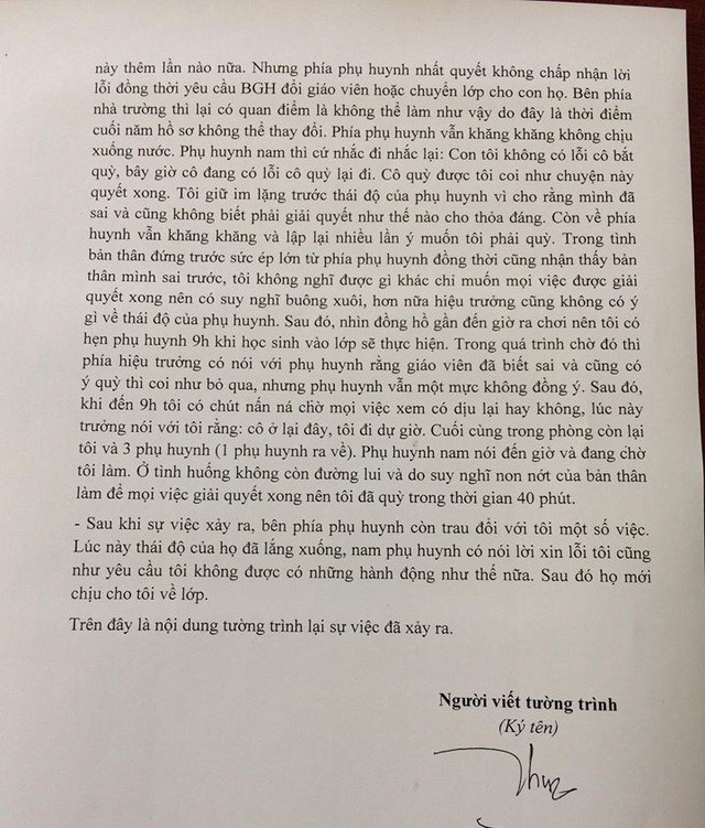 Vụ “cô giáo quỳ để xin lỗi“: Dân mạng phẫn nộ chuyền tay bản tường trình ảnh 2