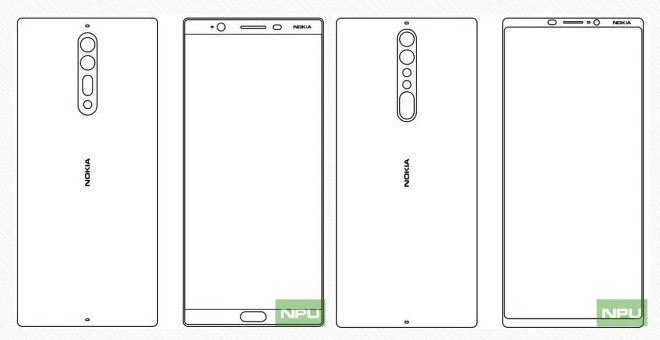 Hình ảnh được xem là bản vẽ của Nokia 8 (trái) và Nokia 9 (phải). Ảnh: NPU.