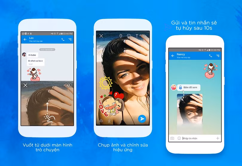 Nhiều công cụ hơn để liên lạc:Ngoài việc gửi hình ảnh, video, Zalo cũng đã cho phép người dùng trải nghiệm cảm giác livestream (phát trực tiếp) trong group chat. Ngoài ra, người dùng cũng có thể vuốt nhẹ từ dưới lên để có thể gửi tin nhắn bằng hình ảnh tự hủy sau khi người nhận đọc tin nhắn.