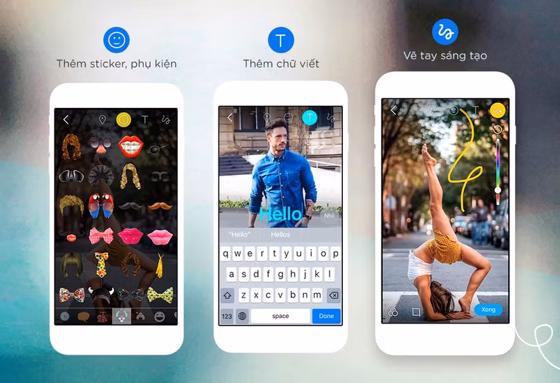 Người dùngcó thể tùy ý cắt hình, xoay hình, filter màu sắc, chèn thêm background, chèn sticker, phụ kiện, văn bản, vẽ thêm, chú thích cho ảnh hoặc đoạn video của mình. Thậm chí, người dùng có thể lưu hình ảnh và video lại để chia sẻ trên các nền tảng khác.