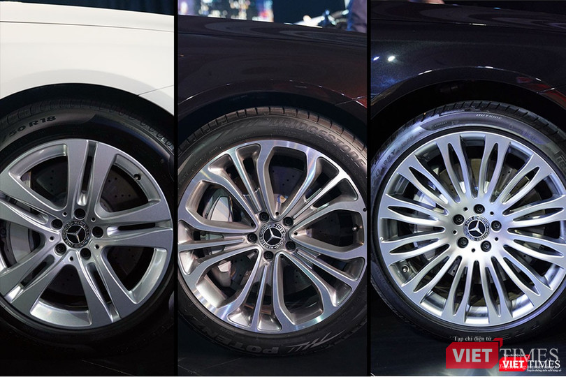 Sự khác biệt trên la-zăng giữa các phiên bản của S 450L, S 450L Luxury và Maybach S 450 4MATIC (từ trái sang phải)