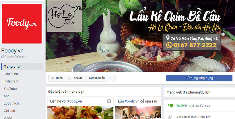 Người dùng có thể truy cập và tương tác bình thường với fanpage Foody.vn