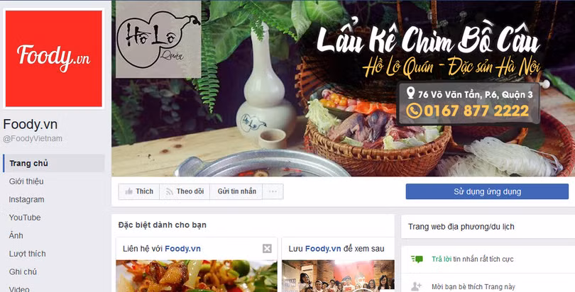 Người dùng có thể truy cập và tương tác bình thường với fanpage Foody.vn