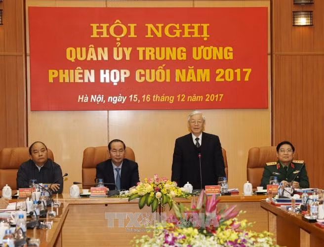 Tổng Bí thư Nguyễn Phú Trọng chủ trì Hội nghị Quân ủy Trung ương. Ảnh: TTXVN
