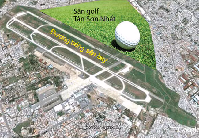 Cụm sân golf Tân Sơn Nhất đang là vấn đề được dư luận quan tâm. Bản đồ minh hoạ: Internet 