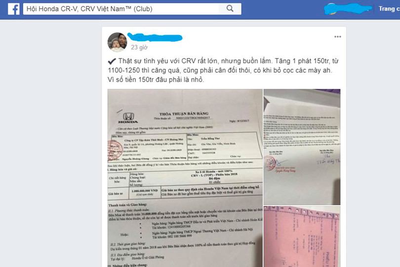 Một thành viên trên Hội nhóm Honda CR-V bày tỏ cảm xúc sau khi biết được giá bán chính thức của mẫu xe này