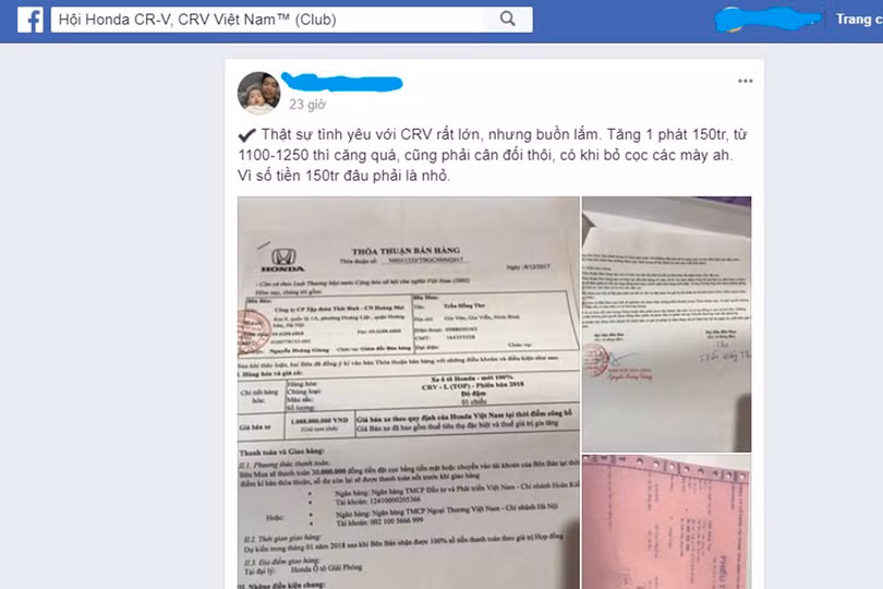 Một thành viên trên Hội nhóm Honda CR-V bày tỏ cảm xúc sau khi biết được giá bán chính thức của mẫu xe này