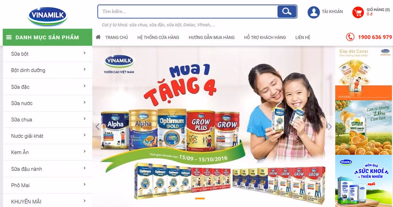 Giao diện Eshop - Giấc mơ sữa Việt của Vinamilk