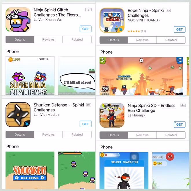 Những tựa game lấy nhân vật chính là Ninja, đồ hoạ 8 bit và có tên khá giống Ninja Spinki Challenges đã xuất hiện trên AppStore.