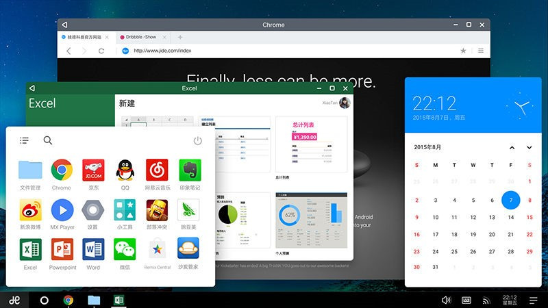 5. Remix OS:Trong khi Google đang vất vả trong việc đưa các ứng dụng Android lên Chrome OS thì Remix OS đã làm được điều này từ lâu. Về cơ bản, đây là hệ điều hành dành cho máy tính nhưng đồng thời có thể chạy các ứng dụng trên nền tảng Android. Ngoài ra, nhà sản xuất Remix OS chỉ yêu cầu máy tính trang bị tối thiểu bộ xử lý 2.0GHz lõi kép và RAM 2GB, thậm chí thấp hơn để biến máy tính để bàn thành thiết bị chạy Android cỡ lớn. Ảnh:Remix OS.