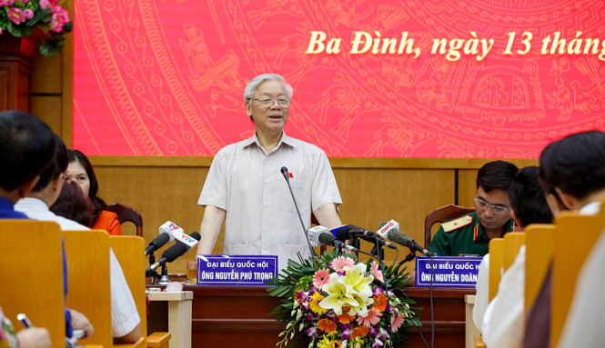 Tổng Bí thư Nguyễn Phú Trọng tại buổi tiếp xúc cử tri sáng 13/5.