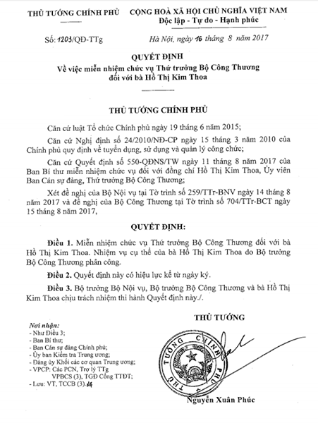 Thứ trưởng Kim Thoa chính thức bị miễn nhiệm ảnh 1