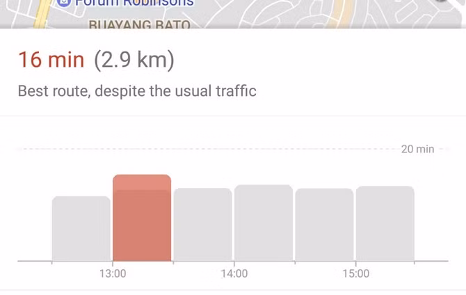Sau khi tìm kiếm và nhấn chọn nút Nhận chỉ đường (Get Directions), người dùng chỉ cần gạt màn hình lên để thấy chi tiết tuyến đường đã chọn.
