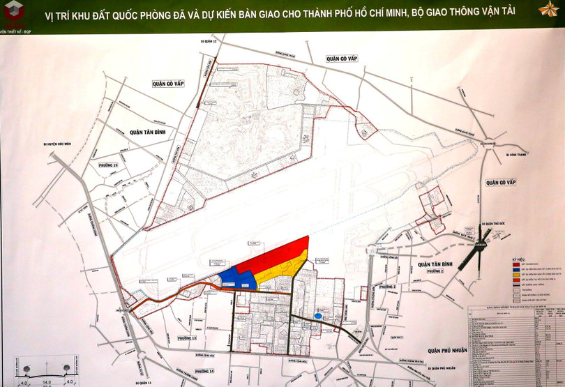 Vị trí khu đất quốc phòng đã và dự kiến bàn giao cho TP.HCM, Bộ Giao thông vận tải Ảnh: Ngọc Dương (chụp lại tài liệu trưng bày tại hội nghị)