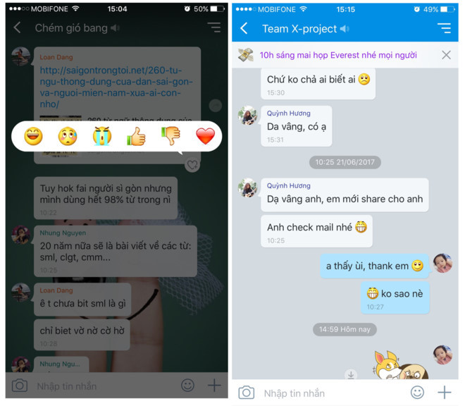 Thể hiện cảm xúc trên từng tin nhắn là tính năng mới trên Zalo. 