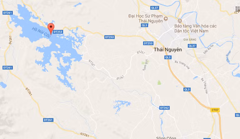 Nếu xảy ra sự cố vỡ đập chính Hồ Núi Cốc hậu quả sẽ khôn lường - Ảnh: Google Map