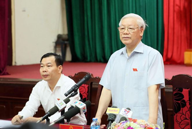 TBT Nguyễn Phú Trọng tại buổi tiếp xúc cử tri sáng 17/6 - Ảnh: Tiền Phong