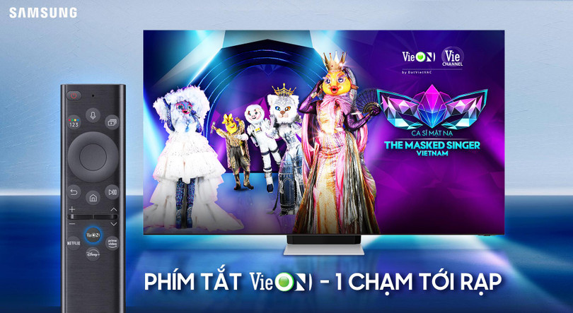Phím tắt VieON nằm ở vị trí trung tâm trên điều khiển TV Samsung