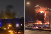 Hình ảnh tòa đại sứ quán Mỹ tại Riyadh bốc cháy sau khi bị UAV nghi của Iran tấn công rạng sáng 3/3. Ảnh: Singtao.