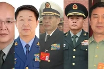 Năm thượng tướng quân đội Trung Quốc bị Ủy ban Thường vụ Quốc hội bãi miễn tư cách đại biểu quốc hội hôm 26/2. Từ trái qua phải: Lý Vỹ, Vu Trung Phúc, Thẩm Kim Long, Lý Kiều Minh, Tần Sinh Tường. Ảnh: Singtao.