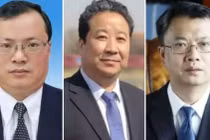 Ba lãnh đạo các tập đoàn công nghiệp quốc phòng bị bãi bỏ tư cách đại biểu Quốc hội: La Kỳ, Chu Tân Dân, Lưu Thương Lý (từ trái qua). Ảnh: Guancha.
