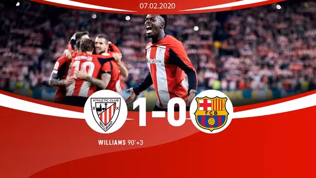 Bị ép toàn trận nhưng Inaki Williams - cầu thủ đang nắm giữ kỷ lục ra sân nhiều nhất ở La Liga trong màu áo Bilbao đá có cú sút khiến khiến Sergio đá phản lưới nhà vào phút bù giờ 90+3, đủ để loại Barca ra khỏi cuộc chơi. Ảnh CLB Bị ép toàn trận nhưng Inaki Williams - cầu thủ đang nắm giữ kỷ lục ra sân nhiều nhất ở La Liga trong màu áo Bilbao đá có cú sút khiến khiến Sergio đá phản lưới nhà vào phút bù giờ 90+3, đủ để loại Barca ra khỏi cuộc chơi. Ảnh CLB