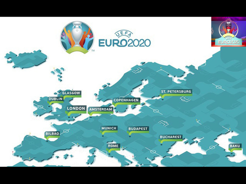 Giải vô địch châu Âu Euro 2020 dự kiến sẽ được tổ chức từ 12/6 đến 12/7 , tại 12 thành phố ở 12 quốc gia khác nhau thuộc Liên đoàn bóng đá châu Âu (UEFA) bao gồm: London (Anh), Munich (Đức), Baku (Azerbaijan), Saint Petersburg (Nga), Rome (Ý), Copenhagen (Đan Mạch), Bucharest (Romania), Amsterdam (Hà Lan), Dublin (Cộng hòa Ireland), Bilbao (Tây Ban Nha), Budapest (Hungary), Glasgow (Scotland). Ảnh UEÀ