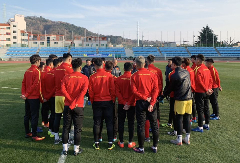 U23 Việt Nam tập luyện trên đất Hàn quốc. Ảnh VFF