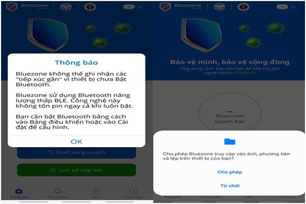 Để sử dụng được phần mềm người dùng phải bật Bluezone trên điện thoại