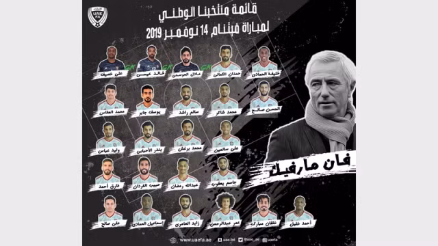 Chỉ có 24 cầu thủ nhưng BHL và đội ngũ trợ lý UAE có tới 2 người. Ảnh UAE