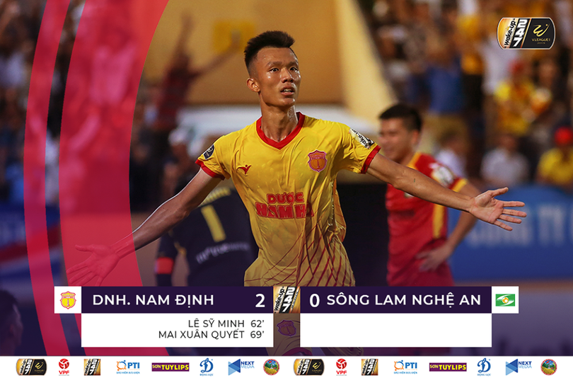 Thua trận, SLNA lùi sâu vị trí thứ 9, còn Nam Định sau chiến thắng leo lên thứ 7. Ảnh VPF.