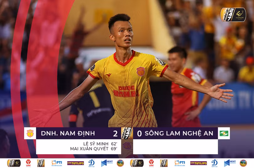 Thua trận, SLNA lùi sâu vị trí thứ 9, còn Nam Định sau chiến thắng leo lên thứ 7. Ảnh VPF.