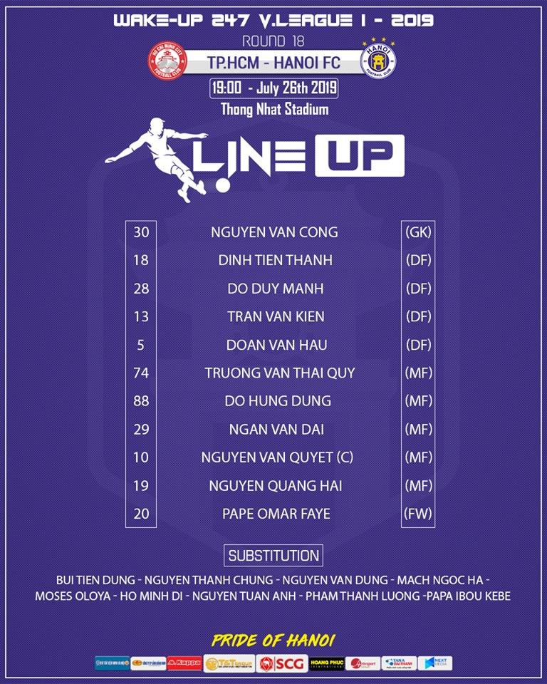 Đội hình ra sân Hà Nội. Ảnh VPF.