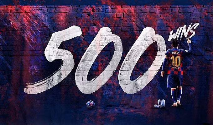 Messi đã lập kỷ lục vô tiền khoáng hậu khi chính thức chạm cột mốc 500 chiến thắng trong màu áo Barcelona và đồng thời trở thành cầu thủ đầu tiên trong lịch sử bóng đá Tây Ban Nha giành 500 chiến thắng. Ảnh CLB