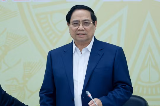 Thủ tướng Phạm Minh Chính và đoàn công tác tại buổi làm việc với Ban Thường vụ Thành ủy Đà Nẵng. Ảnh VGP