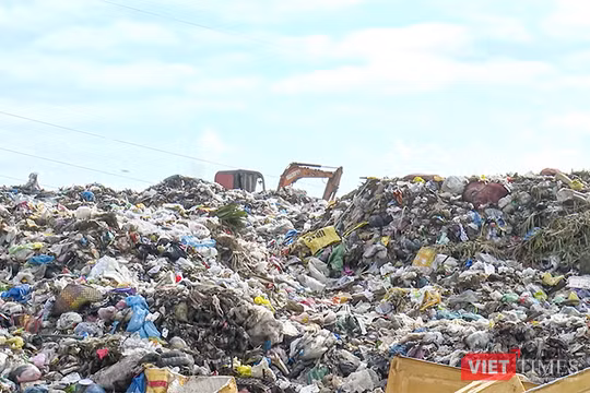 Bãi tập kết rác Cẩm Hà, phường Hội An Tây quá tải khi rác chất cao như núi.